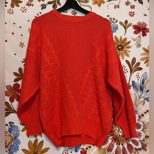 VTG 80s Umberto Womens L Dark Orange Square Knit Made In Italy Winter Sweater